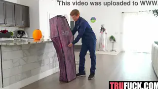 Busty Petite Stepsis Takes a Creampie in a Coffin