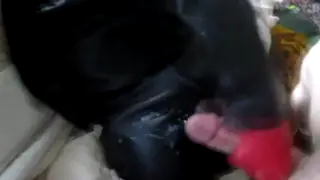 European Woman in Leather Skirt Takes Anal and Handjob