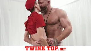 Hairy Bear Bends Over for a Teen Twink's Bareback Thrusts