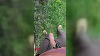 Solo Guy Strokes Big Cock With Toy Outdoors Before Pissing and Cumming