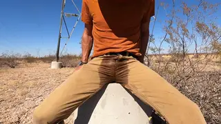 Muscular Guy Pisses and Cums Outdoors