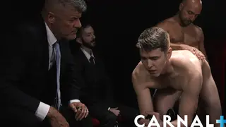 Hairy Daddy Leads Uniformed Group in Bareback Orgy