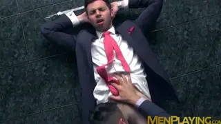 Inked Muscle Hunk Pounds Colleague Over Desk