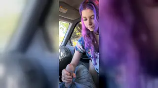 Alt Teen With Purple Hair Gives POV Blowjob and Takes Cum