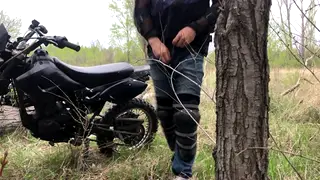 Muscular European Biker Strokes Hard Cock While Riding Forest Trail