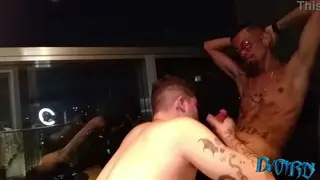 Tattooed Latino Takes BBC Outdoors on Balcony