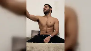 Hairy Tattooed Muscle Stud Works His Thick Cock Solo
