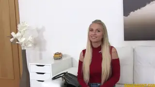 Blonde Bombshell Auditions with Blowjob and Oral Finish