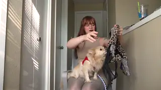 Petite Redhead Models a Leopard Bodysuit for the First Time