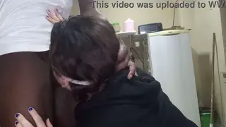 Brunette Wife Services a BBC Delivery Man While Husband Watches