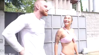 Busty MILF Delivers Deep Throat and Takes Facial in Garden