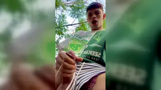 Latino Twink Jerks Off and Pisses Outdoors