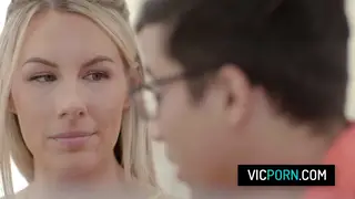 Blonde MILF Teacher Rides Student at Desk