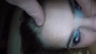 European Blonde Takes Messy Facial and Cum on Lips