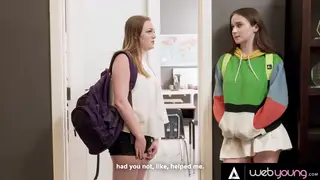 Busty Brunette Lesbians Dominate Classroom After Exam