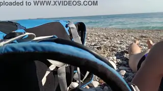 Petite Brunette Swallows Cum During Risky Beach Blowjob
