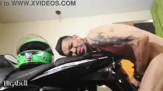 Mature Uncut Stud Pleasures Himself on a Motorcycle