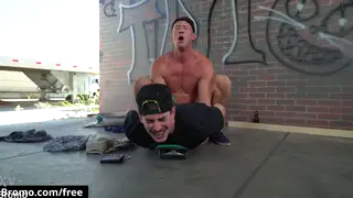 Muscular Jocks Fuck Bareback Under Open Sky