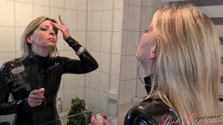 Blonde European MILF Pisses in Lingerie at the Bathroom