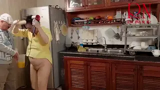 College Maid and Wife Share a Kitchen Encounter