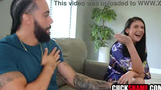 Brunette MILF Takes Anal While Husband Watches Nearby