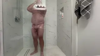 Stepdad Showers Slowly in a Steamy Bathroom