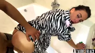 Amateur Maid in Zebra Costume Takes Anal and Swallows