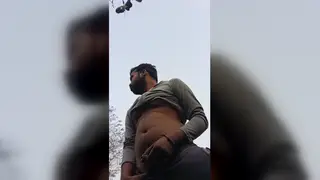 Indian Twink Strokes Uncut Cock Outdoors Before Pissing