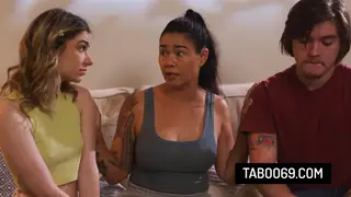 Asian MILF Shares Teen in Steamy Threesome Session