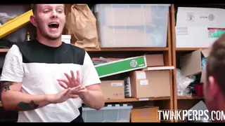 Tattooed Blonde Twink Caught by Uniformed Security Guard