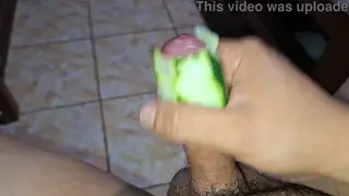 Solo Guy Jerks Off With a Cucumber Until He Shoots