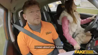 Curvy Student Rides Her Instructor Inside a Car