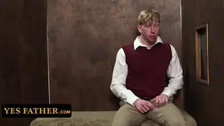 Guy Takes a Deep Blowjob in a Confession Room