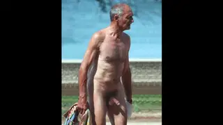 Silver-Haired Bear Shows Off His Massive Cock on a Nude Beach