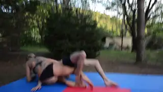 Blonde Femdom Wrestles Sub Into Facesitting Submission in Lingerie