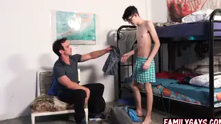 Step-Uncle Dominates Two Twinks in Bareback Threesome