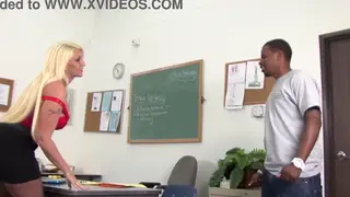 Blonde Teacher in Stockings Takes BBC at Her Desk
