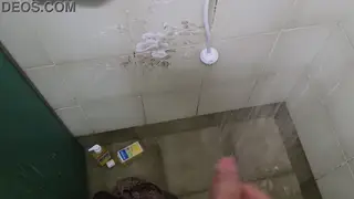 Latino Bear Jerks Off in Outdoor Shower