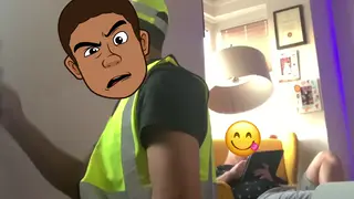 Latino Bear Jerks Uncut Meat While Painting