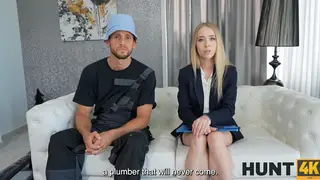 Blonde in Uniform Teases Cuckold Husband During Casting