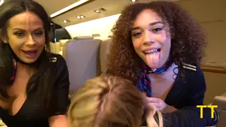 Three Busty Flight Attendants Share a Cock in POV