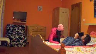 Teen Brunette Kneels for a Sloppy Blowjob at the Door