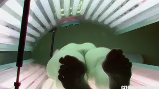 Mature MILF Shows Off Shaved Pussy While Tanning