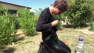 Teen Strokes His Big Cock in an Outdoor Shower
