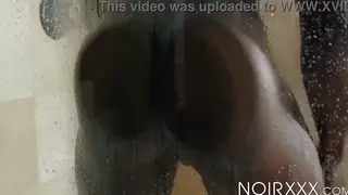 Muscular Black Hunk Jerks Off in the Shower