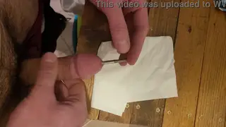 Solo Guy Finishes with Intense Cumshot After Sounding