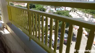 POV Blowjob on a Hotel Balcony Ends with a Swallow Outdoors
