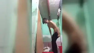 Slender Asian Guy Teases His Hard Length Alone