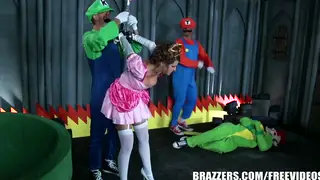 Brunette Handles Two Cocks in Parody Double Penetration