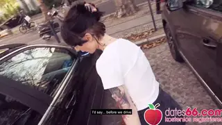 European Brunette Gives POV Blowjob in Car Outdoors